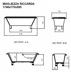 Magliezza Акриловая ванна на лапах  Riccarda  (174х77) ножки бронза – фотография-3